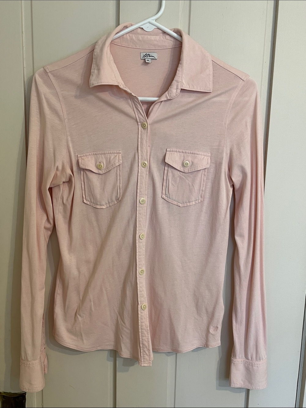 LL Bean Signature Pale Pink Long-Sleeve Button Front Shirt Size S